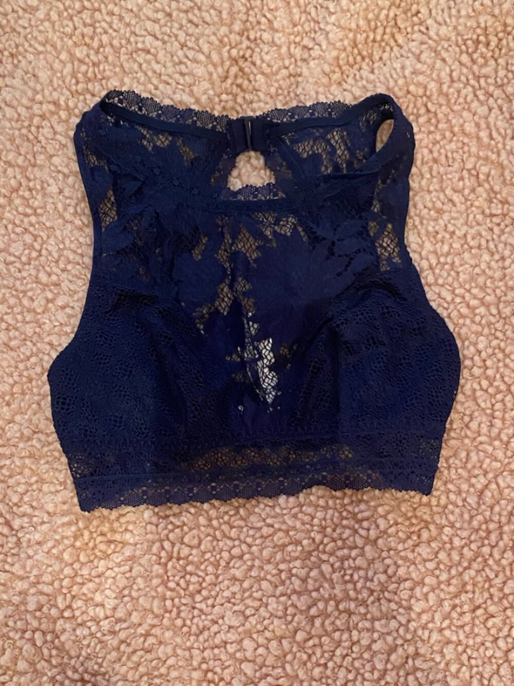 Victoria’s Secret Navy Blue Lace High Neck Wireless Bralette XS